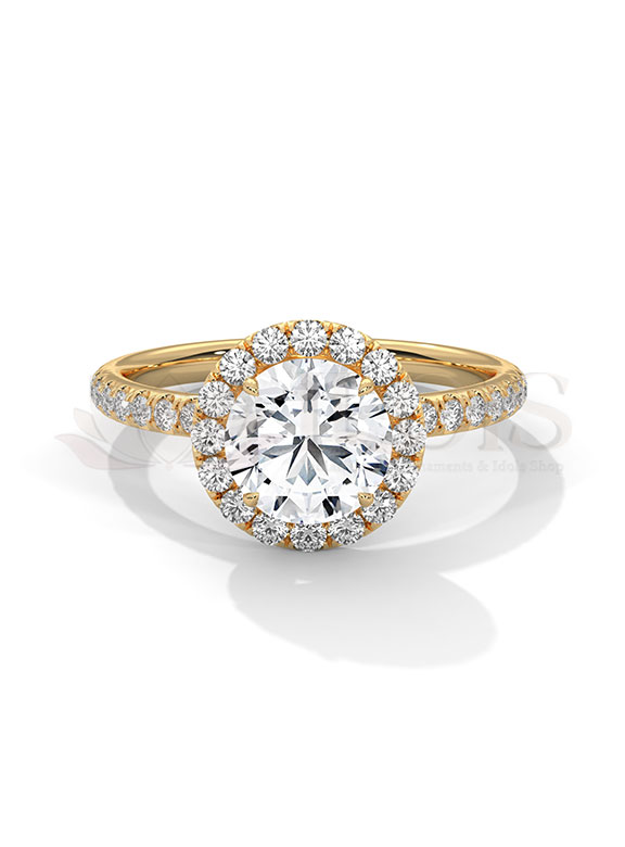 Elegant Round Brilliant Halo Pave Diamond Engagement Ring